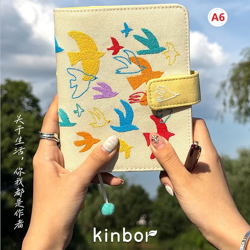 Kinbor A6 Cloth Cover Notebook Self-filling Planner Embroidery Pattern Journal Cute Cartoon Diary Book Cloth Cover Planner