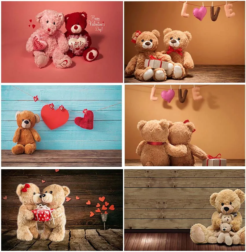 Love Little Bear Valentine's Day Proposal Engagement Background Photographic Children Portrait Birthday Baby Shower Backdrops