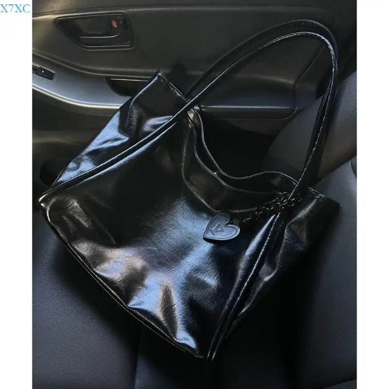 

X7XC PU Shoulder Bags for Girl Women Handbag Large Capacity Shopping Bag Solid Color Fashion Leather Bag