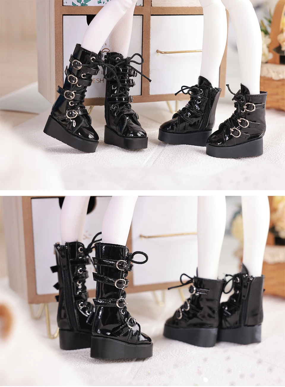 BJD Shoes 1/4 Body About Black Leather High Top and Low Top Doll Shoes Doll Accessories