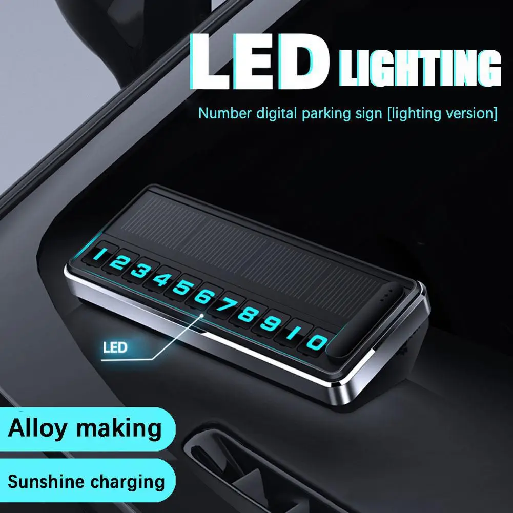 1pc Solar Car Phone Number Plate Led Lighting Temporary Stop Parking Plates Gadgets Parking Multiple Park Car Number Hidden N3u6