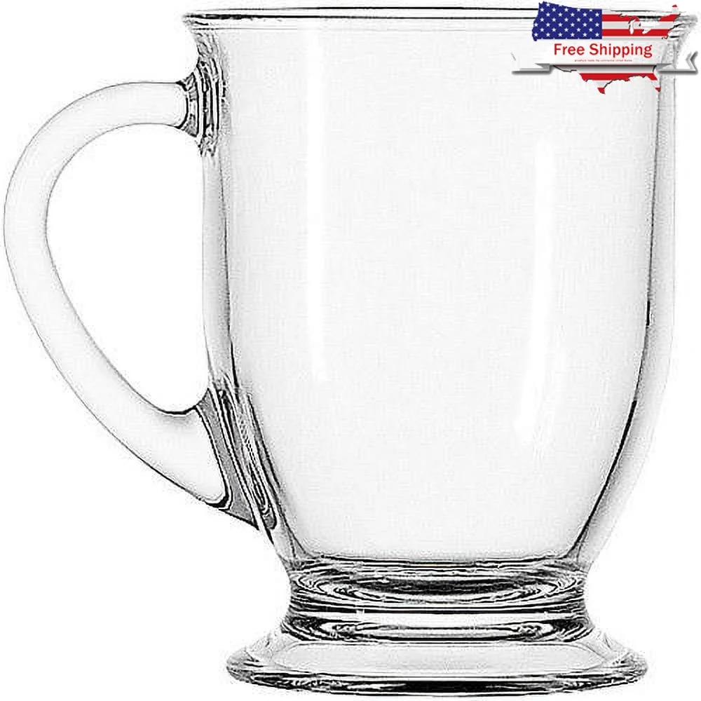 

Clear Glass Coffee Mug Set 4 Pieces Dishwasher Safe Tapered Design Elegant Handle 16oz Capacity For Home Cafe Drinkware