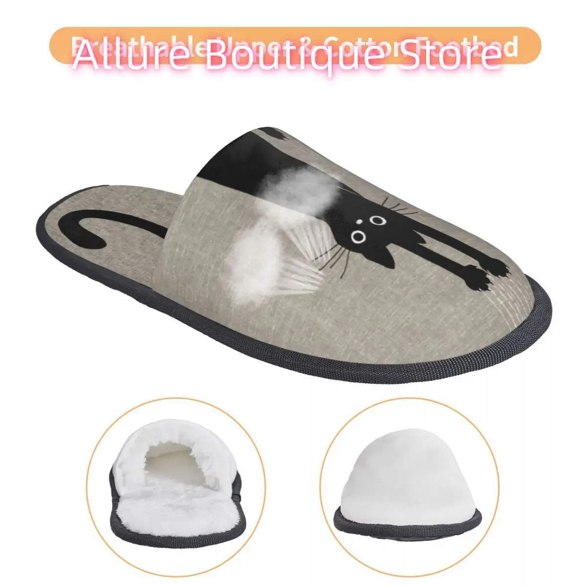 مخصص طباعة المرأة القطة السوداء عقد على شبشب منزل دافئ دافئ رغوة الذاكرة رقيق النعال داخلي في الهواء الطلق الأحذية