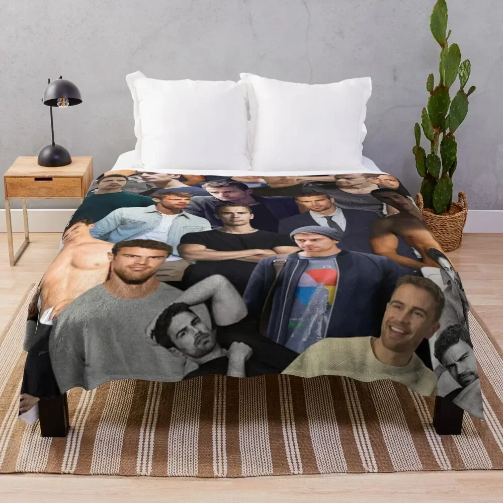 

Theo James photo collage Throw Blanket Warm Personalized Gift Soft Plush Plaid Sofa Quilt Blankets