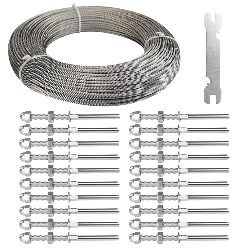 

20Pcs Cable Railing Hardware Kit with 50 meter Wire Rope 1/8" Hand Swage Threaded Stud Tension End Fitting Terminal