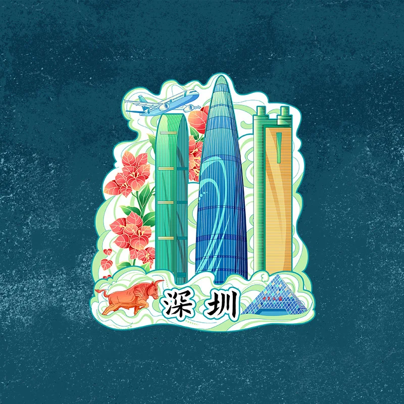 shenzhen City scenery Wooden Chinoiserie Fridge Magnet sticker,Magnetic Creative Landmark Travel Souvenir ，refrigerator sticker