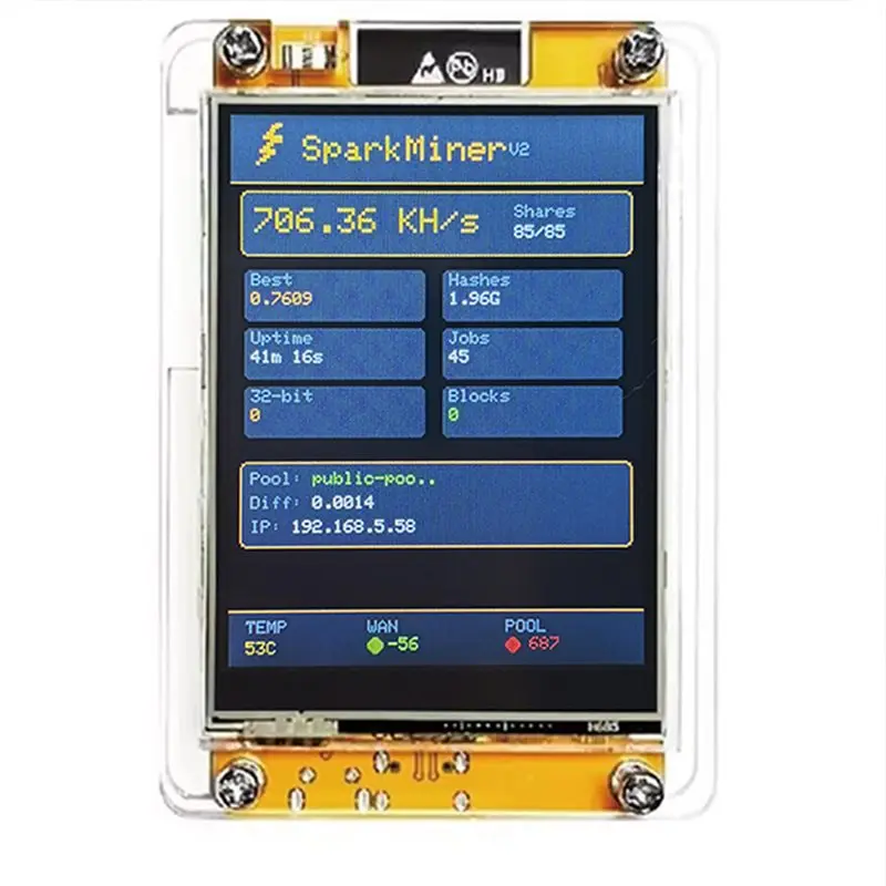 

Lottery Miner Sparkminer 700Kh/S + Case 2X Faster Bitcoin Crypto 2.8" Smart Display ESP32 BTC