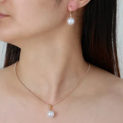Simple Box Chain Short Necklace Korean Imitation Pearl Pendant Earrings and Necklace Set Women's Fashion Daily Versatile Jewelry