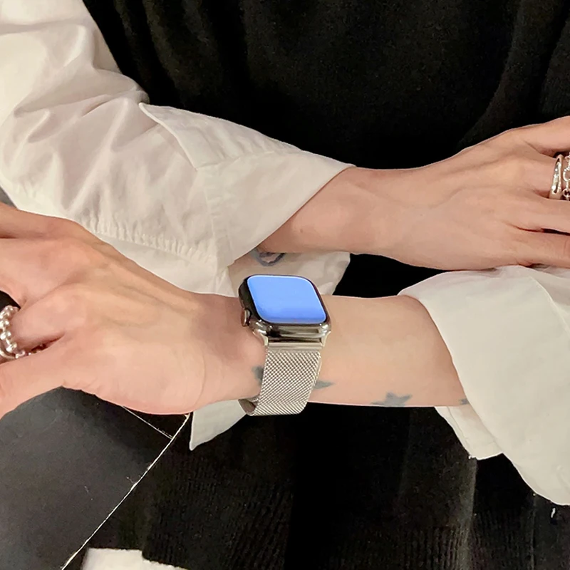 42 مللي متر 38 مللي متر 40 مللي متر Milanese سوار حزام ل iWatch سلسلة الترا 8 7 SE 6 5 المغناطيسي حلقة ل سوار أبل 44 مللي متر 45 مللي متر 49 مللي متر 41 مللي متر