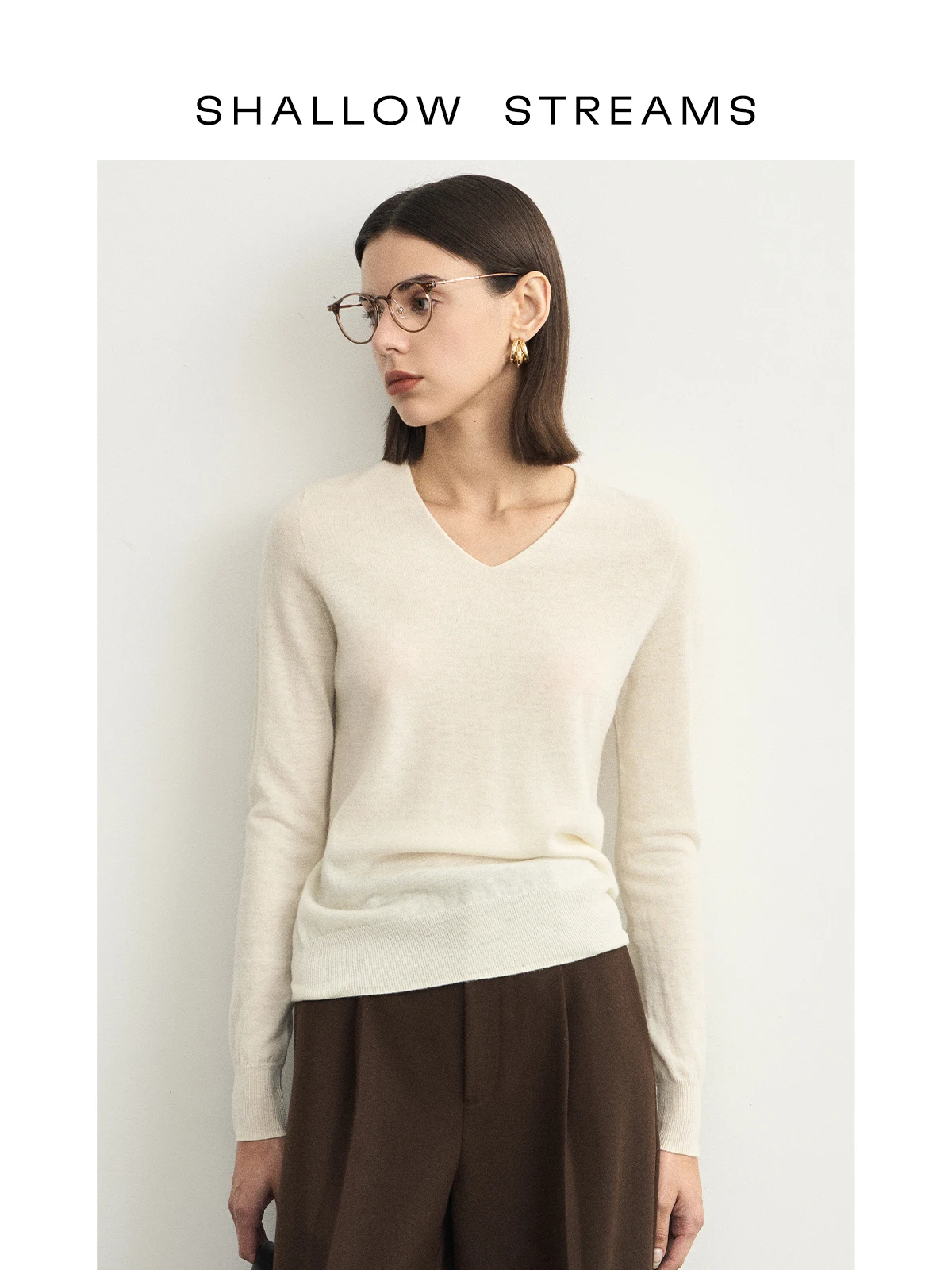 

Вязаный шерстяной свитер с V-образным вырезом для женщин: модный, свободный крой, длинный рукав, комфортный, приятный к телу – для весны, осени и зимы