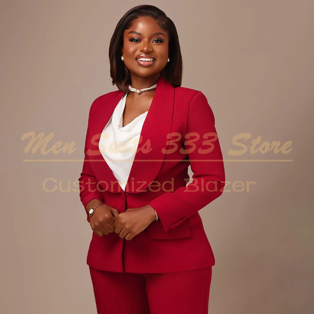 Rote Ein-Knopf-Damenanzüge, modisch, schmale Passform, maßgeschneidert, einfarbig, 2-teilig, Jacke, Hose, komplette Sets, modische Damenbekleidung