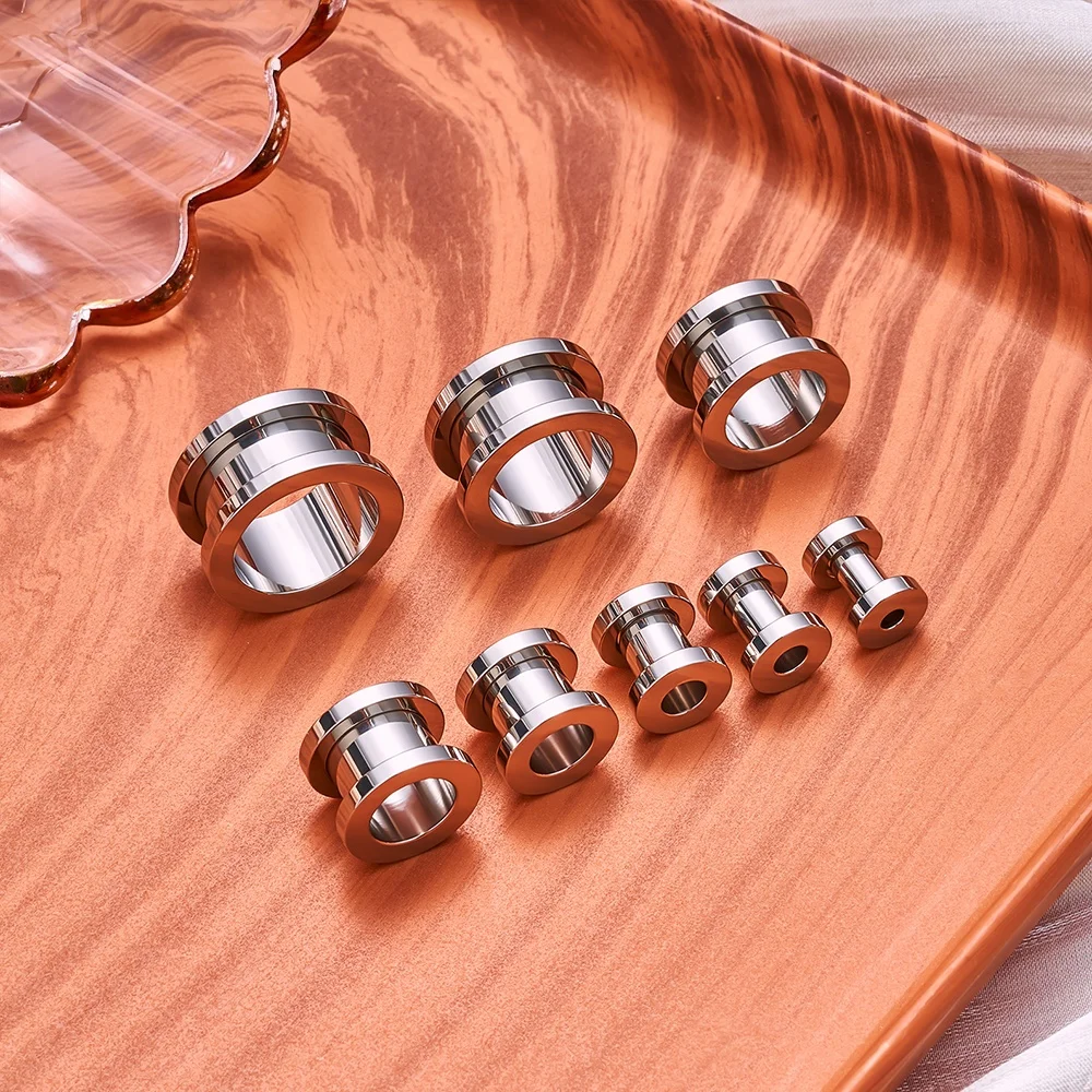 2Pcs Stainless Steel Screw Fit Double Flare Ear Flesh Tunnel Plug Expander Stretcher Piercing Body Jewelry Eyelet Gauges 3-16mm