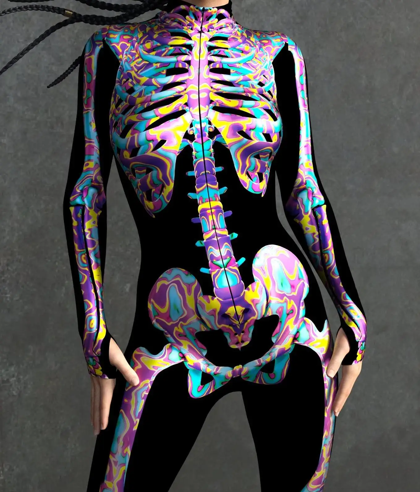 Karneval Totenkopf Party Bodysuit Damen Sexy Horror-Print Jumpsuit Feiertagsparty Maskerade Catsuit Kostüm Einzigartiges Aerial Yoga Set – Detail 11
