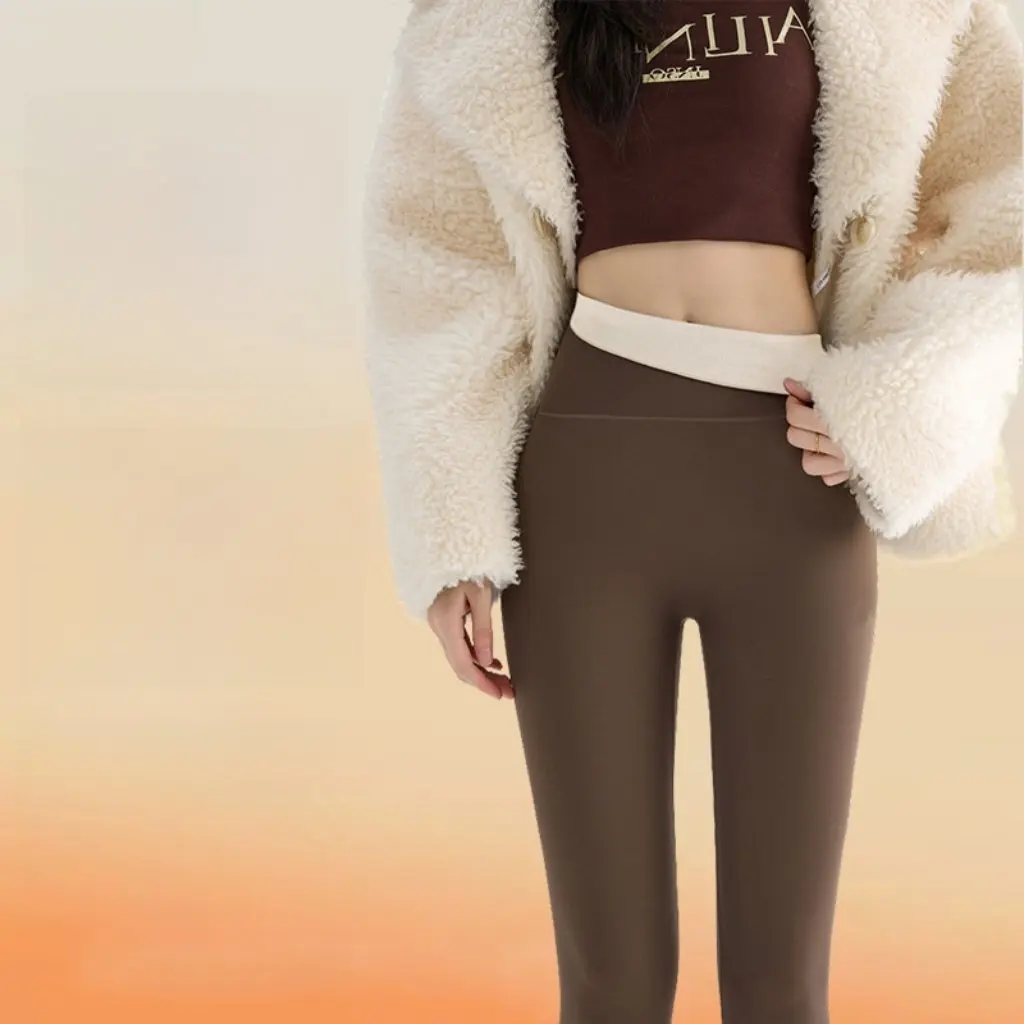 กางเกงขายาวทรงบาร์บี้ ผ้าฟลีซบุขนหนานุ่ม เอวสูง ช่วยยกกระชับสะโพก อุ่นสบาย เหมาะสำหรับฤดูใบไม้ร่วงและฤดูหนาว สำหรับผู้หญิงไซส์พลัส