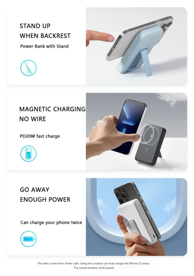 Imagem -04 - Anker-banco de Energia sem Fio Bateria Externa Carregamento Rápido Portátil Suporte Dobrável Usb Iphone 14 13 Pro 633 Maggo 10000mah