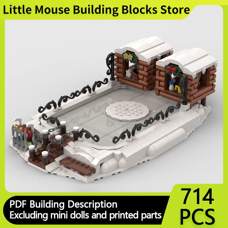 

Street View Model MOC Building Bricks Winter Village Ice Skating Rink Modular Technology Gift Holiday Assemble Children Toy Suit
