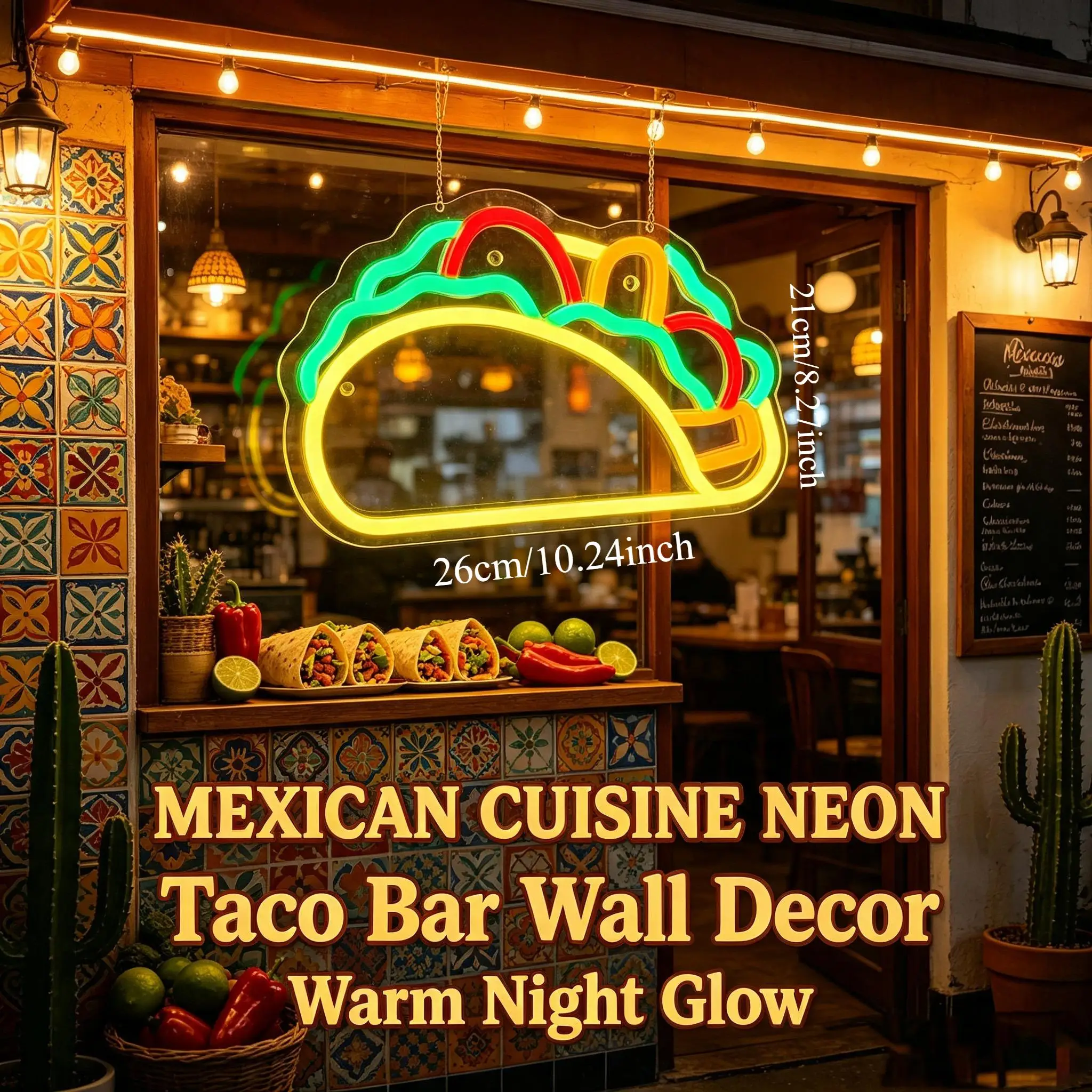 Tacos Neon Sign USB Dimmable LED Light for Mexican Restaurant Taco Bar Kitchen Food Theme Neon Wall Art Fiesta Party Decoration