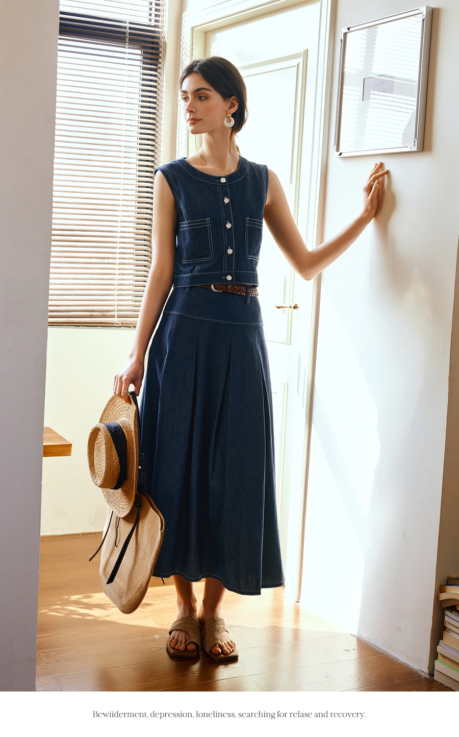 OLrain المرأة الصيف الدنيم تنورة دعوى 2025 السيدات أنيقة الفرنسية الرجعية صدرية ألف خط تنورة قطعتين ملابس امرأة O57XE98012