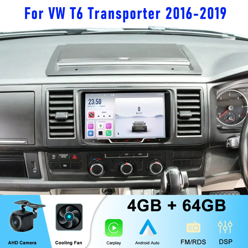 

9" 4-64GB For VW T6 Transporter 2016-2019 Car Radio Wireless Carplay Android Auto Head Unit Canbus GPS BT Steering Wheel Control