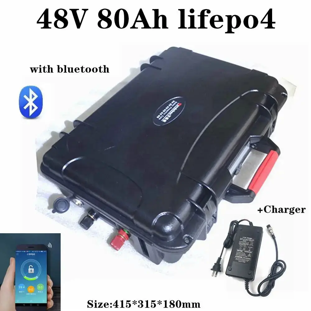 48V 80AH LiFePO4 Battery 48v lifepo4 80AH battery pack 48v 80ah lithium battery with 10A Charger for Solar system, boat's motor