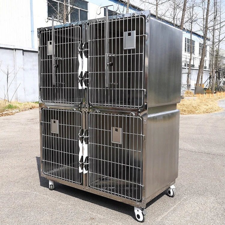 AIROW PET Veterinary  Stainless Steel Cage for Small Animals in Hospital Nets Plates Design Animal Pattern Button Closure