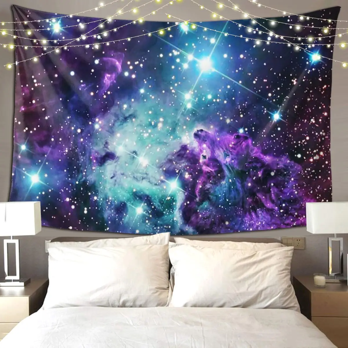 Fox Fur Nebula Teal Turquoise Purple Tapestry Hippie Wall Hanging Aesthetic Home Decoration Tapestries for Living Room Dorm Room