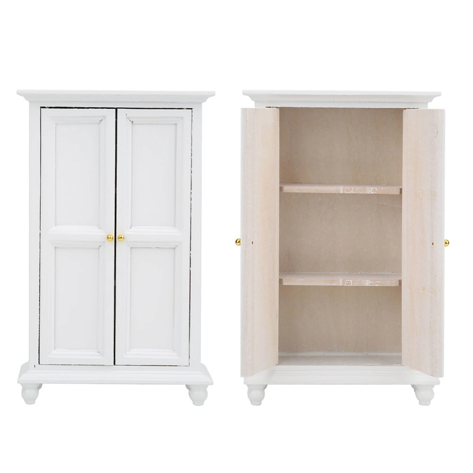 ZK40 Miniature Doll House Wardrobe White Wooden Double Door Household Closet