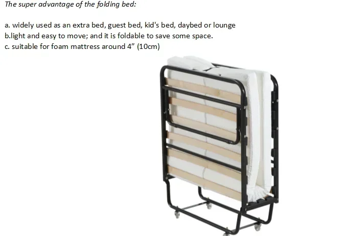 Portable Single Folding Metal Travel Bed Frame, White Iron Frame, Wholesale Cama