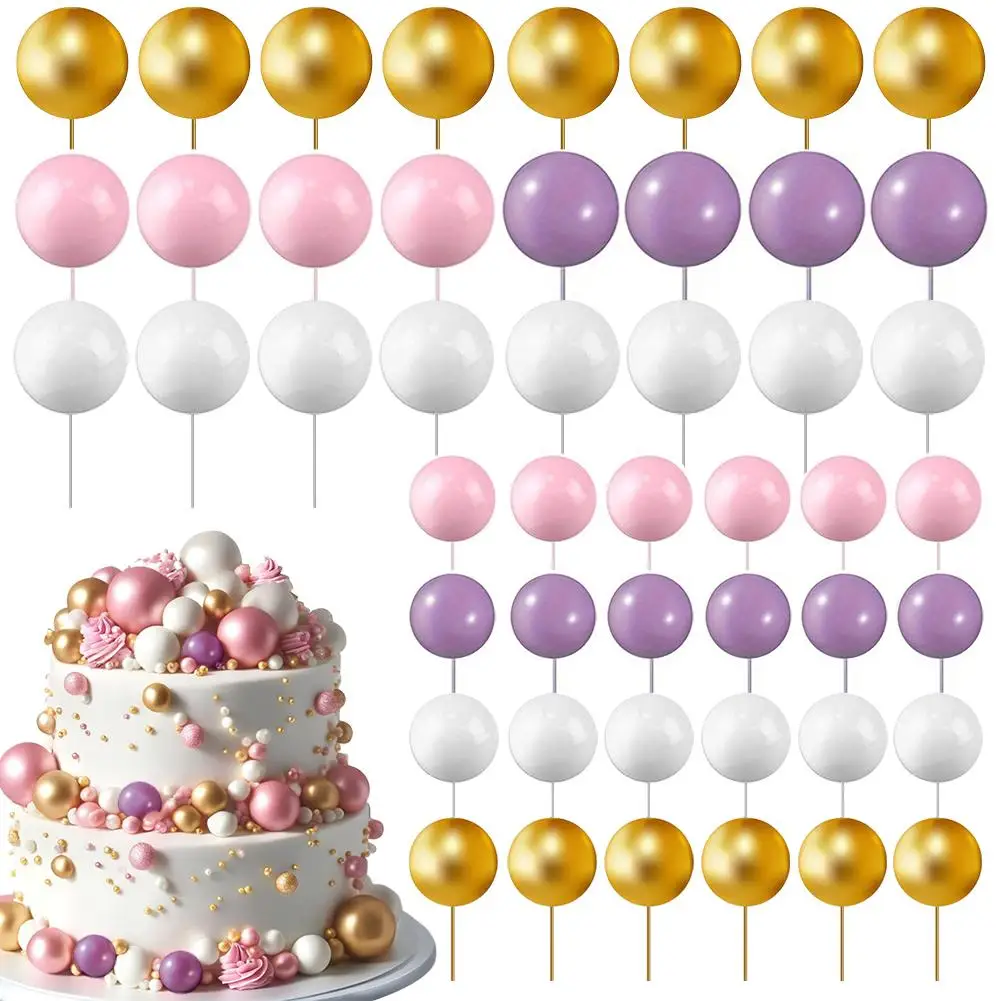 108pcs Ball Cake Toppers Cake Decorations Foam Ball Cupcake Picks DIY Cake Insert Toppers for Birthday Wedding Party Decoration