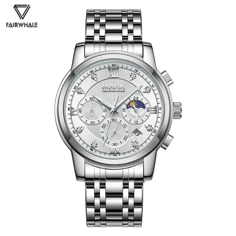 

Mark Fairwhale 5180 Brand Quartz Watches for Man Chronograph Calendar Luminous Waterproof Steel Strap Sports Casual Men's Watch