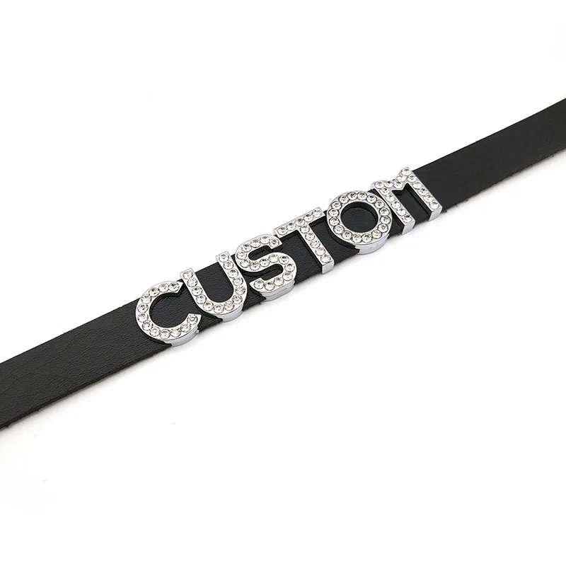 Black Goth PU Custom Choker Collar Necklace with Rhinestone Letters Sexy Customized Name Cosplay Costume Party Chocker Jewelry