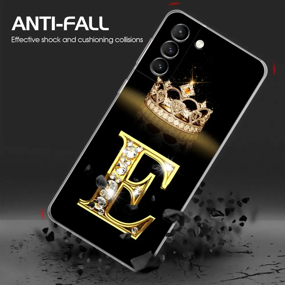 Golden Diamond Crown Initials Letter Clear Samsung S24Ultra Case For Galaxy S21 S20 FE S22 5G Ultra S24 S23 Plus Case Soft Cover