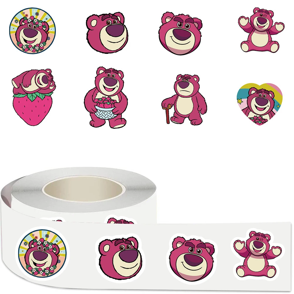 500pcs/Roll Cute Disney Lotso Cartoon Sealing Stickers Kawaii Pink Strawberry Bear Decals Toys DIY Skateboard Planner Stationery