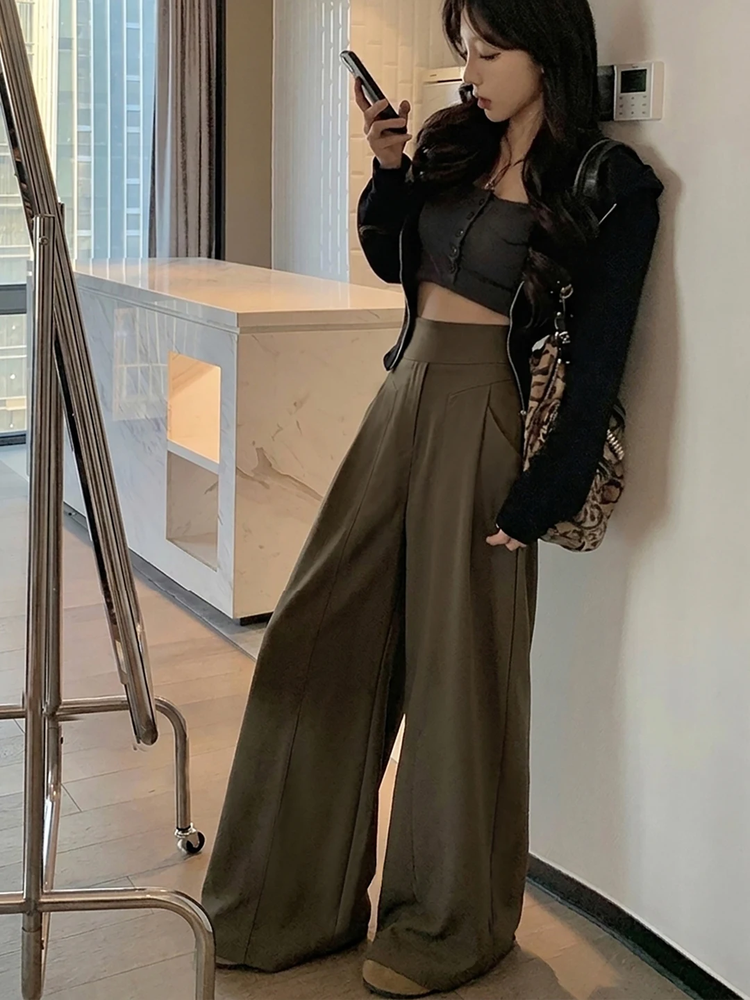 Casual Loose Wide Leg Pants Women's Autumn New Side Zipper Lazy Style Versatile Loose Comfortable High Waist Trousers