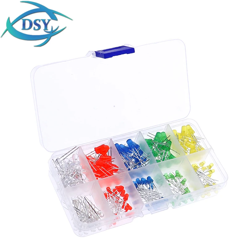 200PC/Set 3mm/5mm LED KIT Mixed Color Red Green Yellow Blue White Light Emitting Diode Assortment Box Set