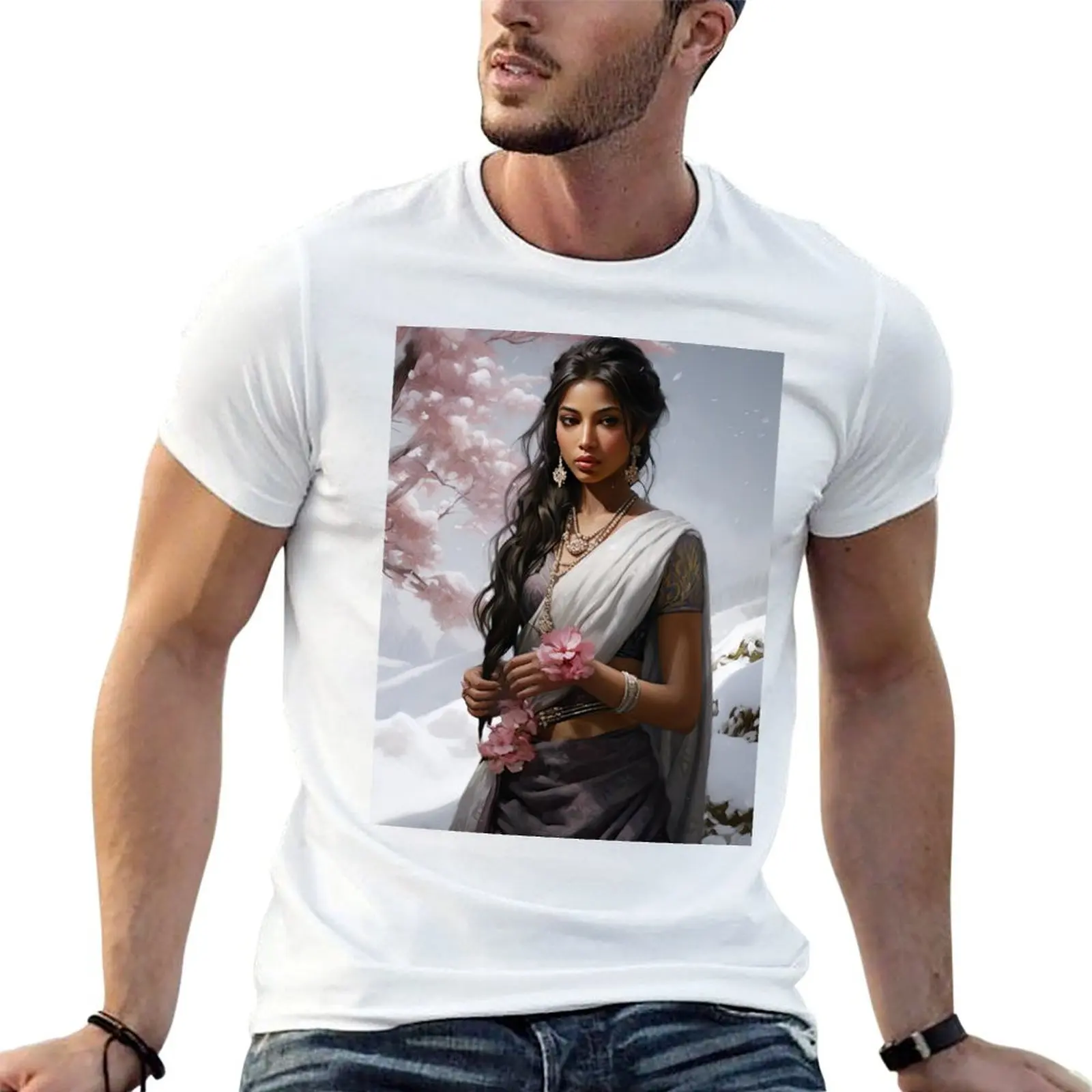 Silver Saree Serenity T-Shirt Creative Graphic Tee Shirt