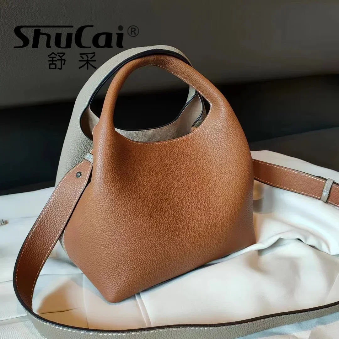 Genuine Leather Women's Small Bucket Bag Luxury Designer Brand Ladeis Shoulder Crossbody Tote Bags TOGO Cowhide Female Handbags