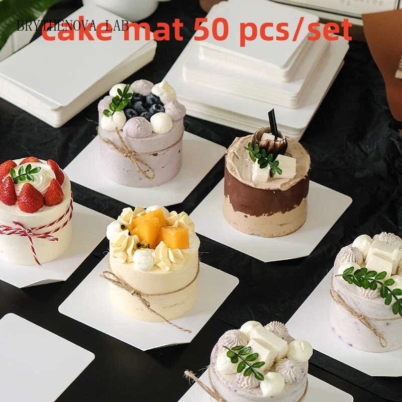 50pcs white /set Mousse Mat Bottom Foam Cake mat Base Paper Boards Board Shape Dessert Tray Christmas Cake Decoration Tools