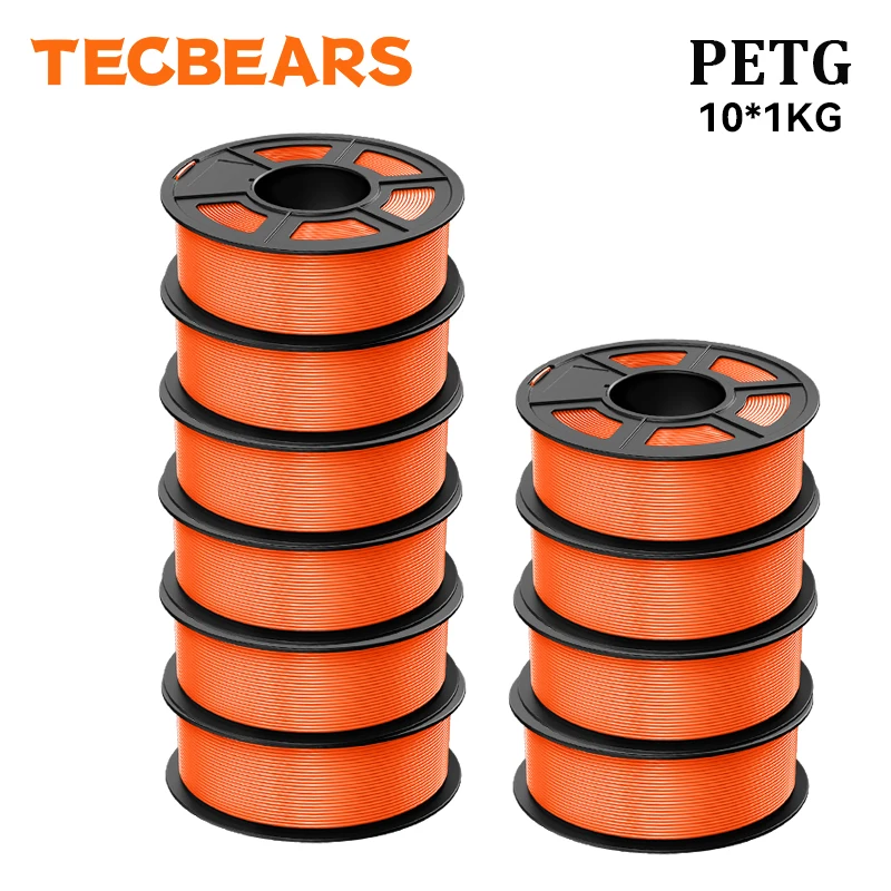 TECBEARS Neues PETG 3D-Drucker-Filament 1,75 ±0,02mm 10KG Mehrfarbiges PETG-Filament mit Hoher Zähigkeit, Sauber Gewickelt, Passend für die Meisten FDM-Drucker