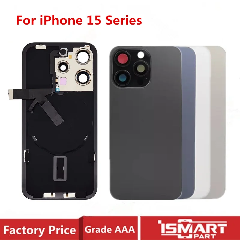 Tylna szklana obudowa do iPhone\'a 15 Pro Max 15 Plus Obudowa tylnych drzwi z bezprzewodowym kablem elastycznym Wymiana metalowej płyty
