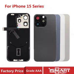 Back Glass Cover For iPhone 15 Pro Max 15 Plus Rear Case Door Housing with Wireless Flex Cable Metal Plate Replacement