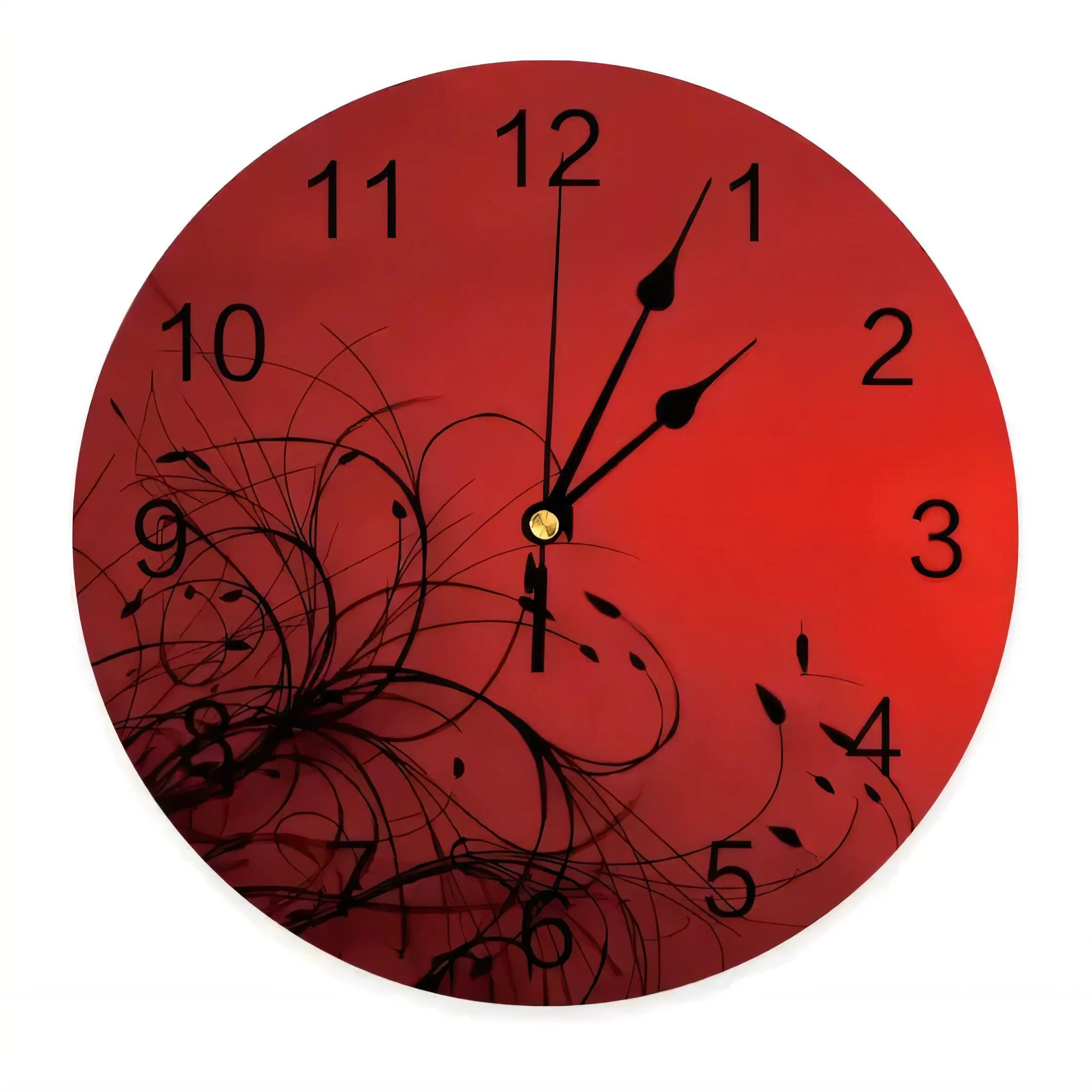 Modern Red Gradient Wall Clock  Artistic Abstract Design Silent Non Ticking Battery Operated Home Decor