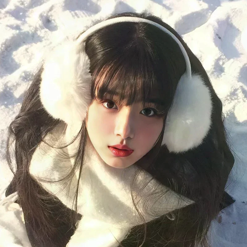 أغطية للأذنين بيضاء عالمية للنساء للشتاء من القطيفة الناعمة العصرية للاستخدام الخارجي ومضادة للخالية #4