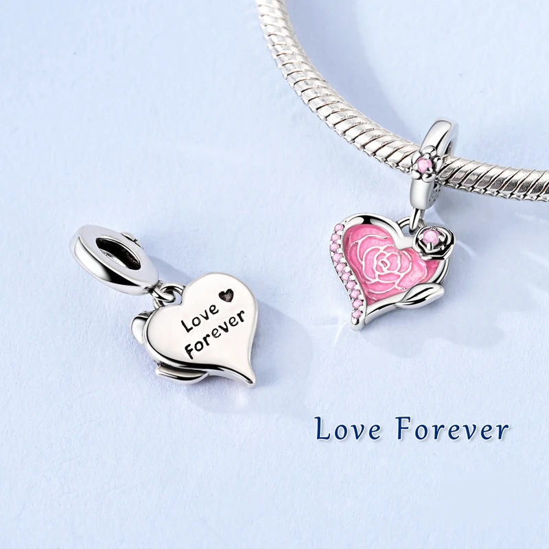 Fit Original 925 Sterling Silver Charms Beads Little Bear Lamb Little Flying Pig Pink Charms For Women DIY Birthday Jewelry Gift image 3