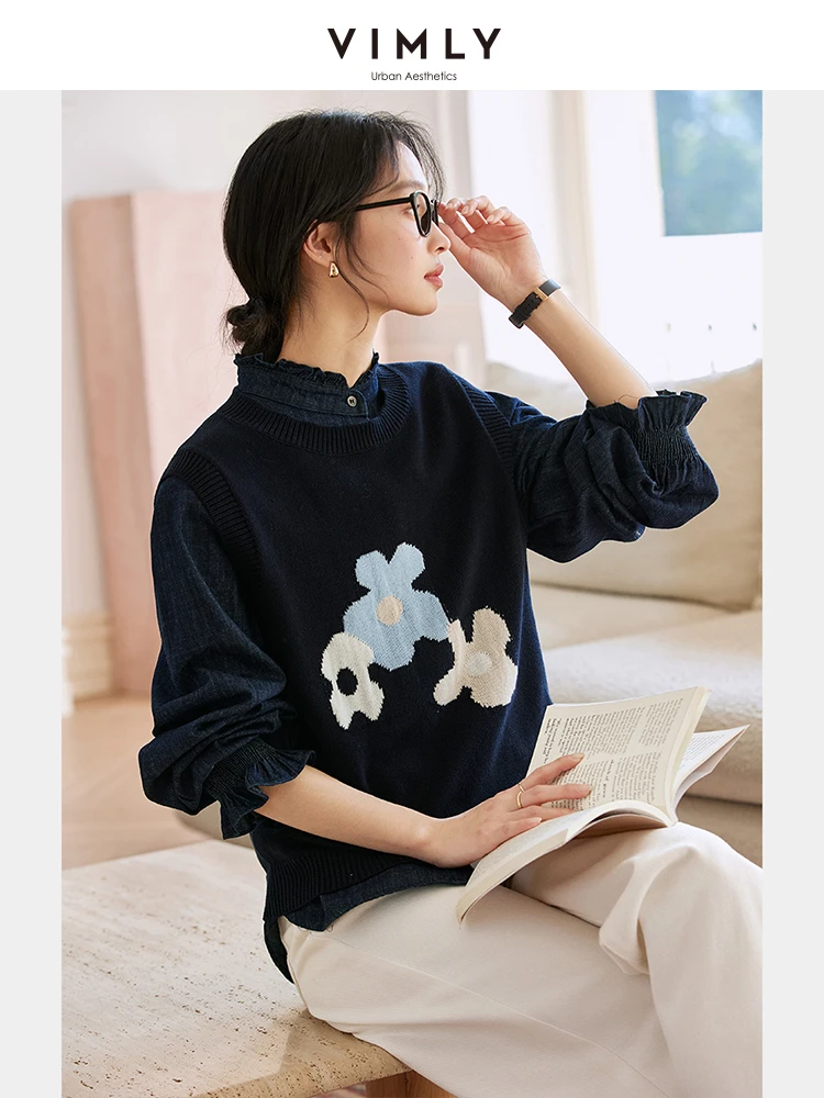 VIMLYVIMLYVIMLY Contrasting Color Flower Knitted Vest Women's 2025 Spring New Stacked Wear Inner Vest Cotton Top 73930