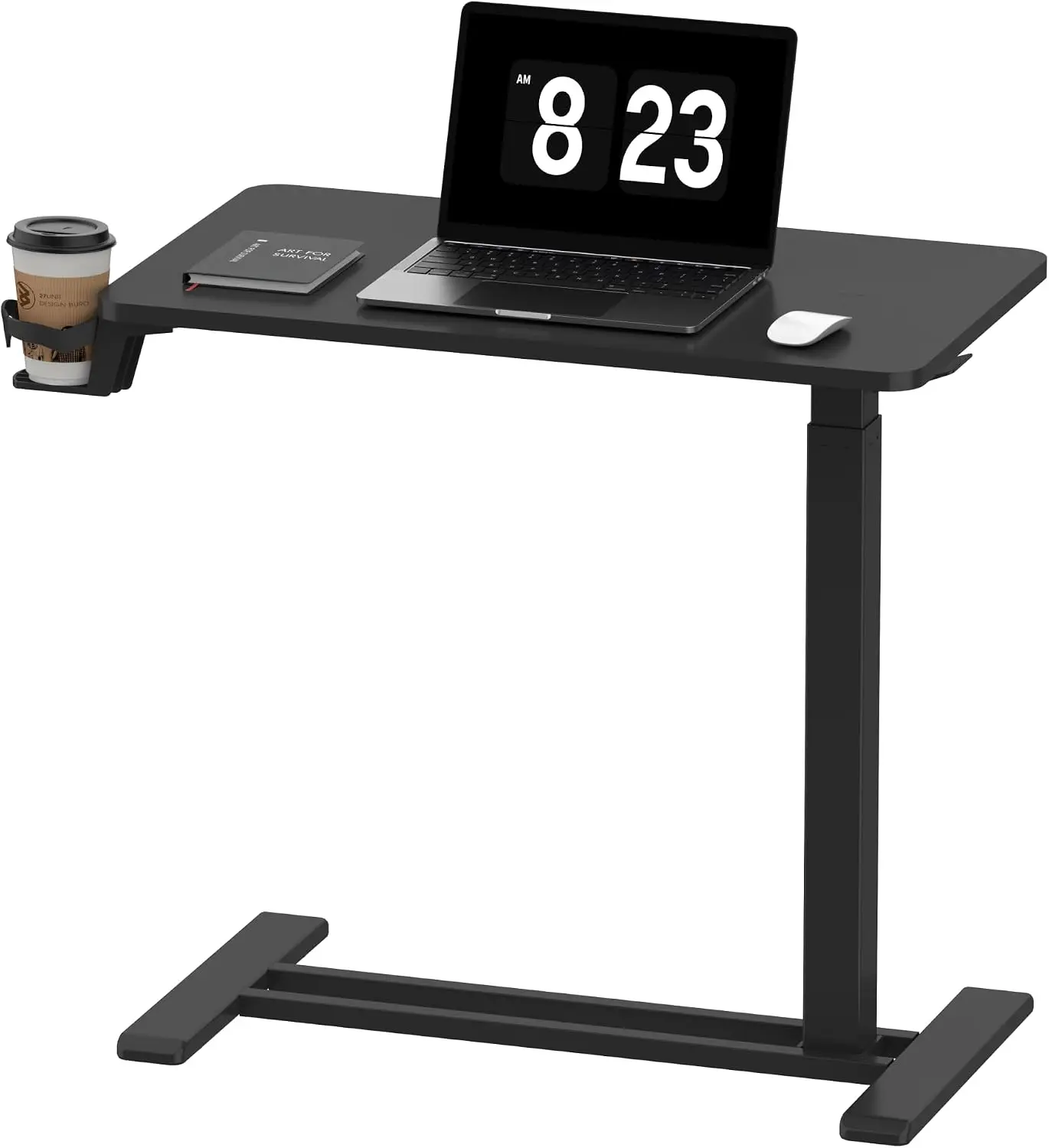 Height Adjustable C Table With Wheels Mobile Snack Side End Table Sofa Couch Bedside Laptop Rolling Cart TV Tray Nightstand Small Space Furniture Black