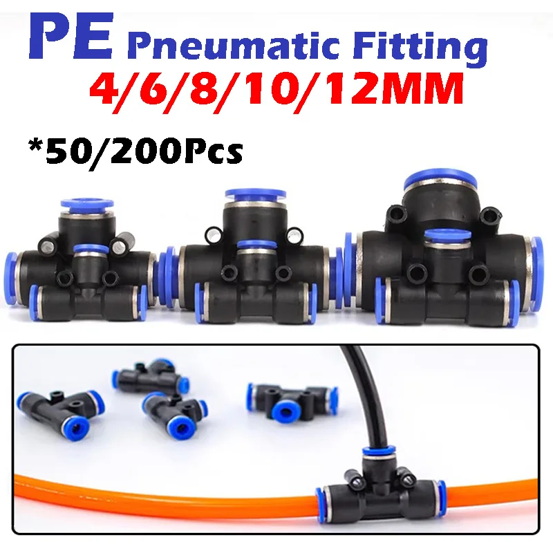 

PE Air Connectors 4mm 6mm 8mm 10/12MM Pneumatic Fitting Quick Connect Slip Lock Tee 3Way Plastic Pipe Water Hose Tube Connector