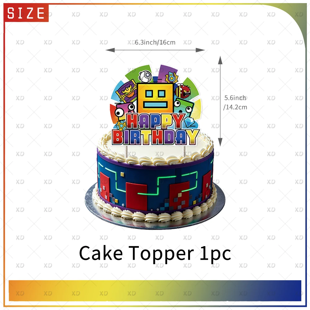 Geometry Dash Themen-Geburtstagsparty-Dekoration Hintergrund-Ballon-Set Kuchendekoration Banner Hintergrund-Zubehör Geschenke für Jungen und Mädchen – Detail 2