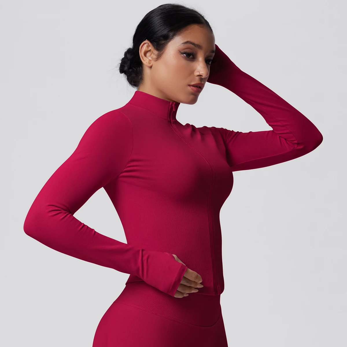Quick-Dry Solid Color Yoga Zipper Long Sleeves Sports Top Slim Casual Breathable Yoga Coat Women Fitness Yoga Gym Sports Top