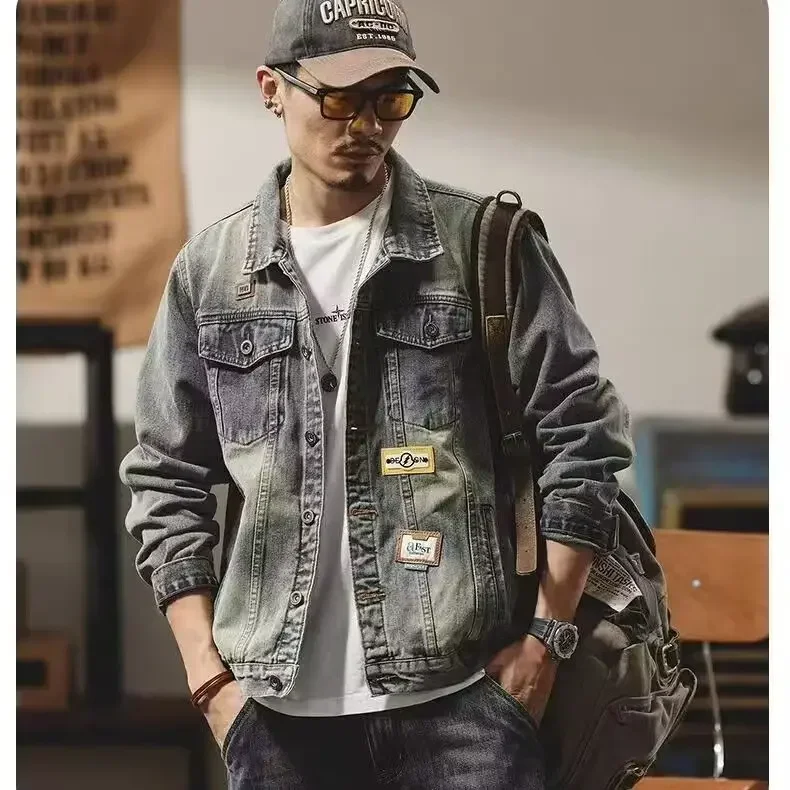 

Retro European High Luxury American Cowboy Jacket New Men's Embroidered 2025 Handsome Motorcycle Jacket Fashionable Trend